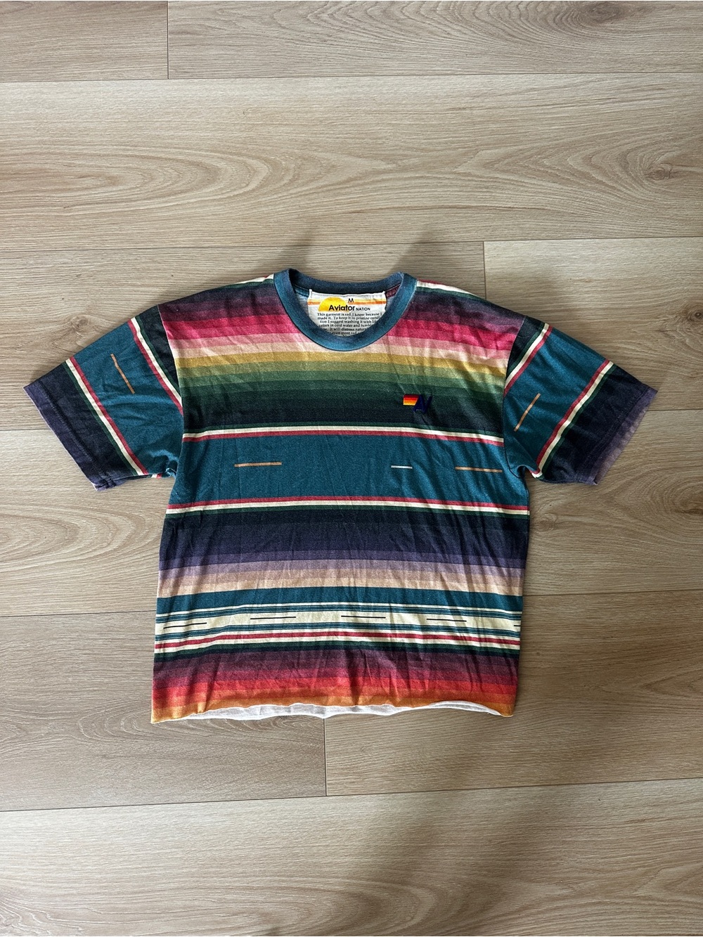 RARE Aviator Nation Striped Tee in Navy, Pink, Yellow & Cream